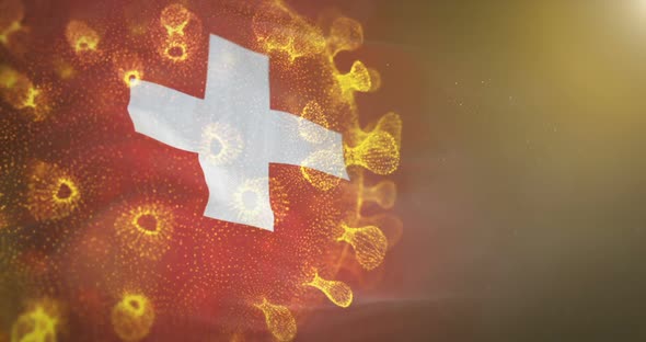 Swiss Flag With Corona Virus Bacteria