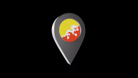 3d Animation Map Navigation Pointer With Bhutan Flag With Alpha Channel - 2K