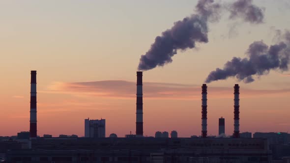 Industrial Smoking Pipes Close Up of Various Types of Thermal Power Stations in Winter