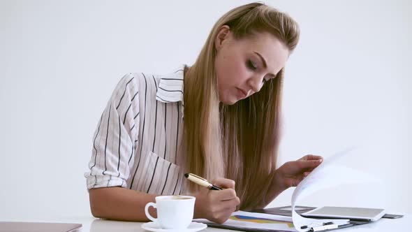 Blonde Business Woman Working at Modern Office