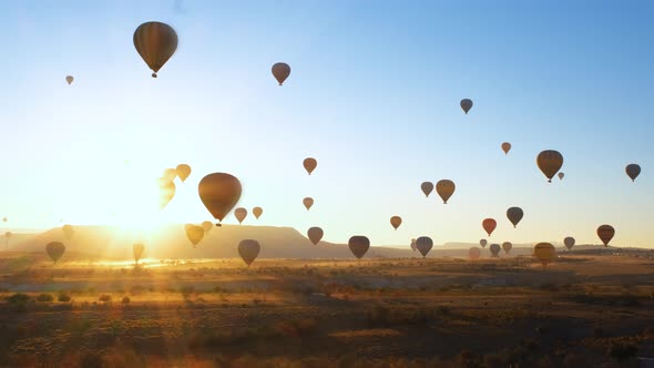 Sunrise With Air Balloons In Cappadocia