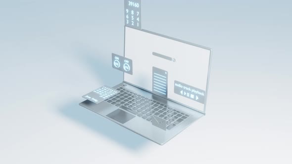 Animation of a modern mobile computer and software icons.