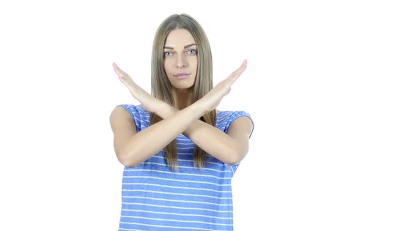 Stop, Rejecting Gesture, No By Woman, White Background