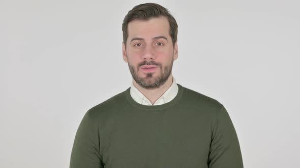 Portrait of Man Shaking Head As No Sign White Screen