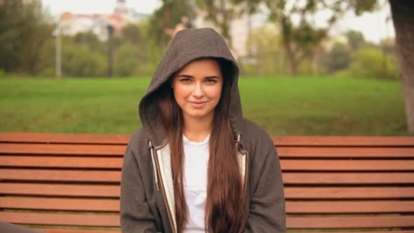 Portrait Caucasian Happy Girl Outdoors