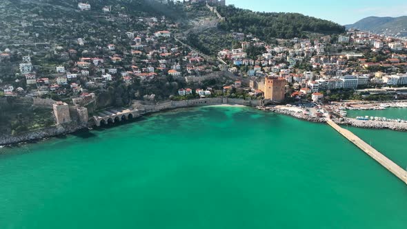 Alanya Castle Alanya Kalesi Aerial View 4K