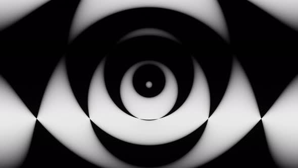 Abstract seamless loop of black and white mooving circle.