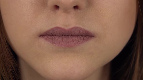 Tender Woman Lips and Mouth. Close Up