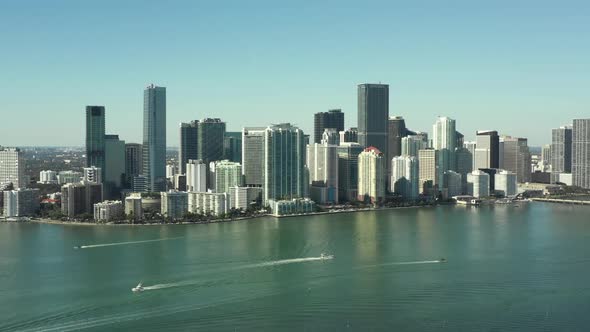 Aerial drone shot Brickell Miami cityscape