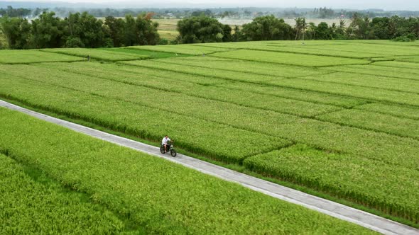 A Young Man Riding a Chopper on a Countryside Road