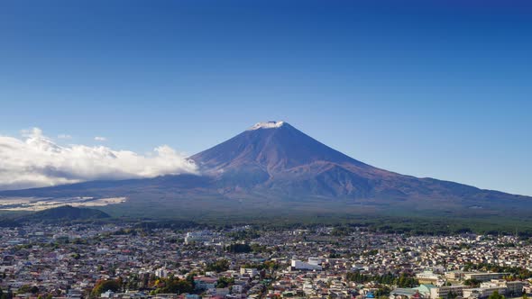 4K Time lapse of cloud rolling over Mt.Fuji in autumn season, Japan