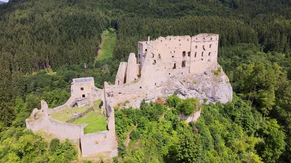 Aerial view of Likava castle in Likavka village in Slovakia