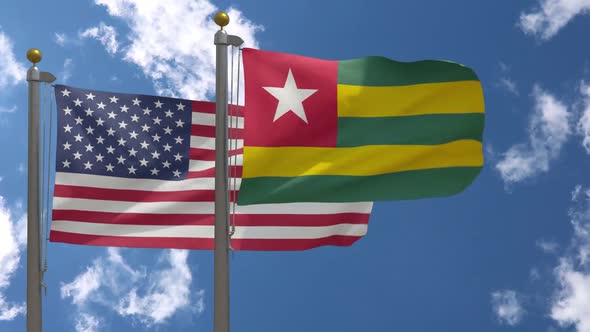 Usa Flag Vs Togo Flag On Flagpole