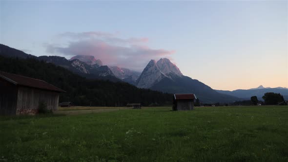 Sunset time lapse with mountains