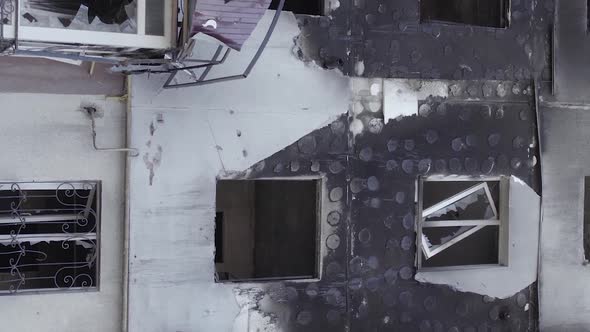 Vertical Video of the War in Ukraine  a Destroyed Building in Borodyanka