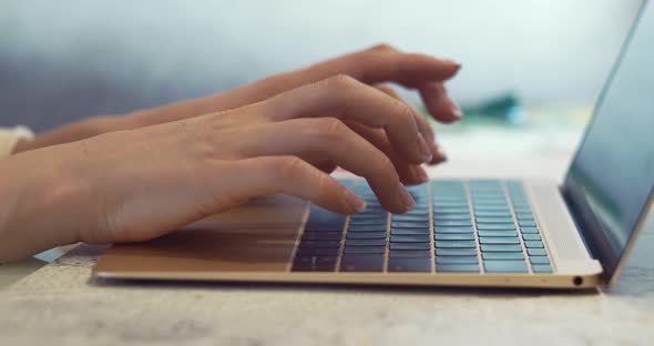 Hands Of A Woman Typing On A Laptop Keyboard
