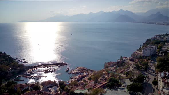 Aerial drone photograph of Antalya bay in Antalya city.