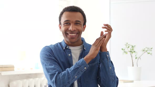 Clapping Afro-American Man, Portrait of Applauding Man