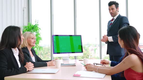 Business People in the Conference Room with Green Screen