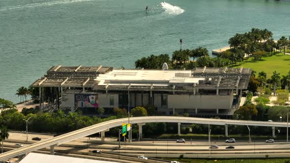 Aerial Zoom Closeup Perez Art Museum Miami Drone Footage