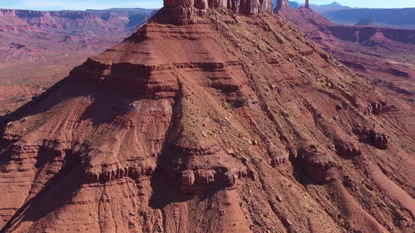 Famous High Red Rock Monument In The Colorado River Valley Aerial Bottom Up