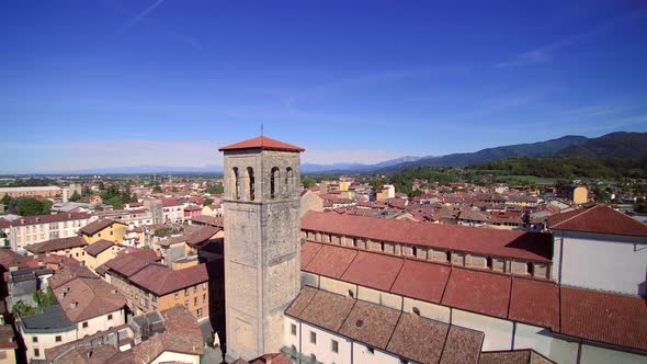 Aerial View Italy monastery, church with tower, 4K