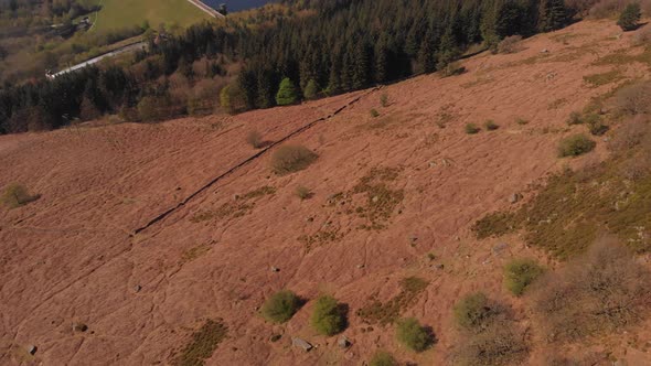 Drone travelling away from Lady Bower Reservoir Whilst panning up revealing Lady Bower Reservoir fro