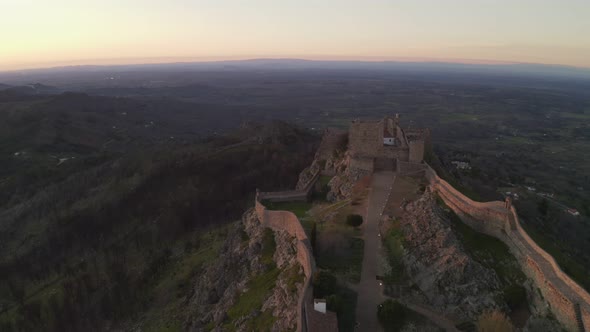 Aerial Drone View of Marvao and The Beautiful Landscape of Serra De Sao Mamede Mountains