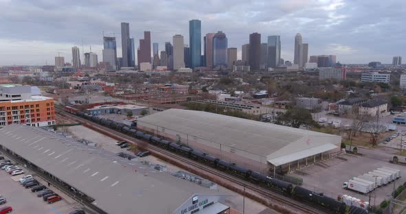 Aerial view of downtown Houston and surrounding landscape