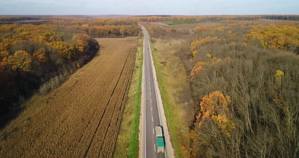 Aerial View at the Scenic Road in Autumn With Fall Colors