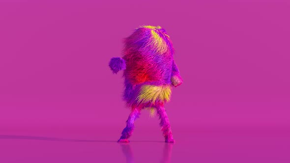 Cheerful Colorful Hairy Cartoon Dancing Character Furry Animal Having Fun Furry Mascot Animation