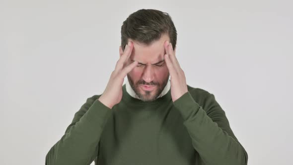 Portrait of Man Having Headache White Screen