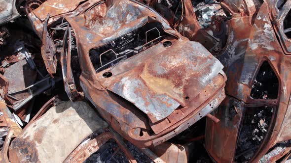 Burnt and Shot Cars During the War in Ukraine