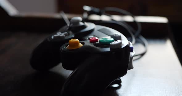 A video game controller on a desk after a competitive gaming esports tournament.