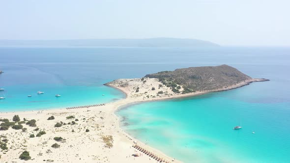 Aerial view of Simos beach in Elafonisos island in Greece