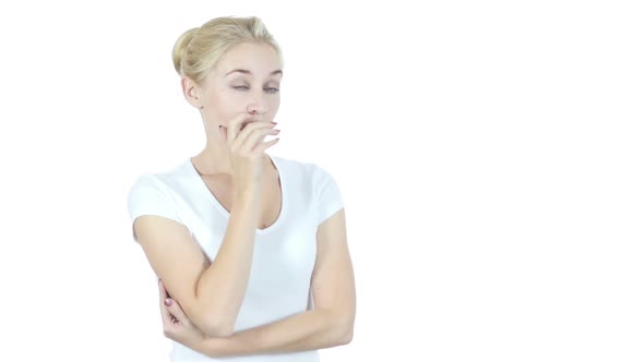 Yawning Tired Beautiful Woman, Napping, White Background