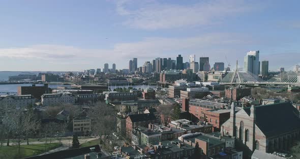 Aerial of Boston With a View of the Skyline and Bunker Bridge