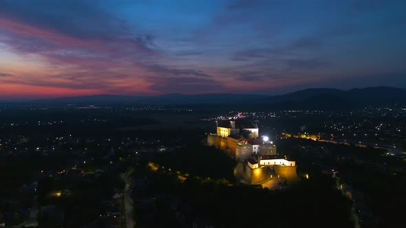 Castle in Ukraine Beautiful Red Blue Sunset
