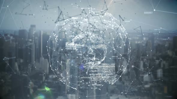 Binary code with polygonal circle connecting dots and lines  alt