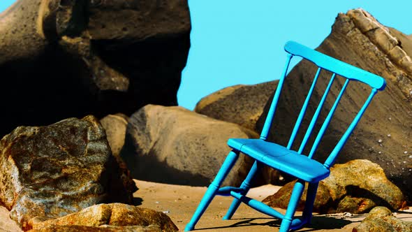 Retro Blue Wooden Chair on the Beach