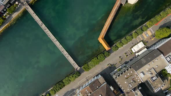 River Reuss in the City of Lucerne in Switzerland From Above  Aerial View