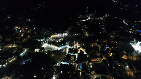 Village of Chora on the island of Ios night view from the sky