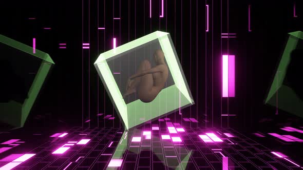 VJ Loop Abstract Rotation of a Girl in a Glass Cube