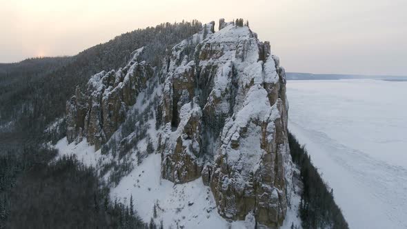 Snow-covered Lena Pillars in Yakutia