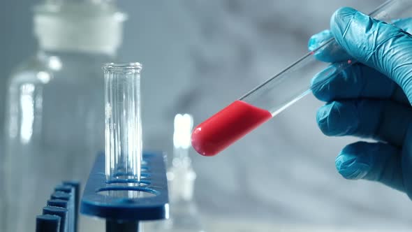 Laboratory Technician Hand Holding Blood Test Tube 