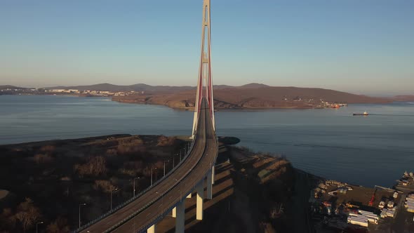 Aerial View of the Russian Bridge at Sunrise