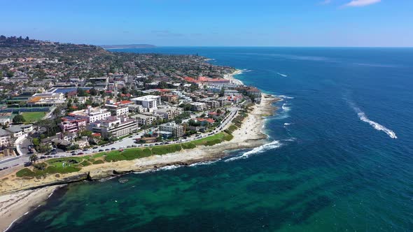 Drone view of La Jolla Ca panning right.