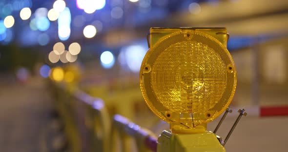 Yellow caution light at the street