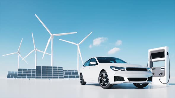 Electric car charger station and wind turbines