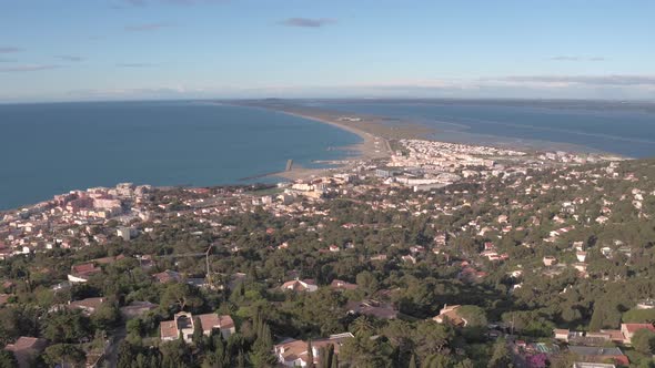 Aerial view of Sete and the sea, France